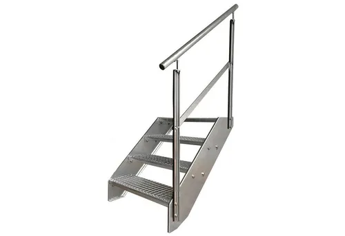 Kaminbau Mierzwa Außentreppe Premium Treppe Verzinkt mit und ohne Geländer, für Geschosshöhen bis 76.00 cm, Stufen Gitterroststufen nach DIN 24531, (Höhe 76 cm, Stufenbreite und Geländerart wählbar), Gartentreppe Stahltreppe Wetterfest Rostfrei Feuer-Verzinkt Rutschfest