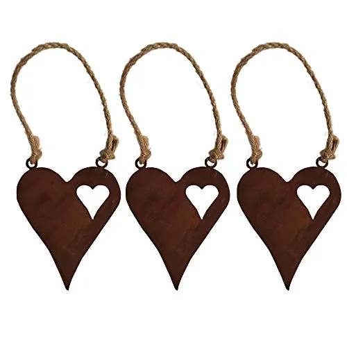 UNUS Deko Herz Rost 3er Set zum Aufhängen mit Jutekordel, Edelrost Deko für Garten, Terrasse, Balkon und Zuhause