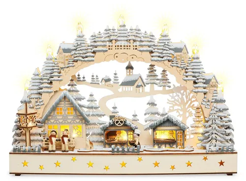 SIKORA Schwibbogen LB100 beleuchteter LED Lichterbogen Deko aus Holz Winterdorf