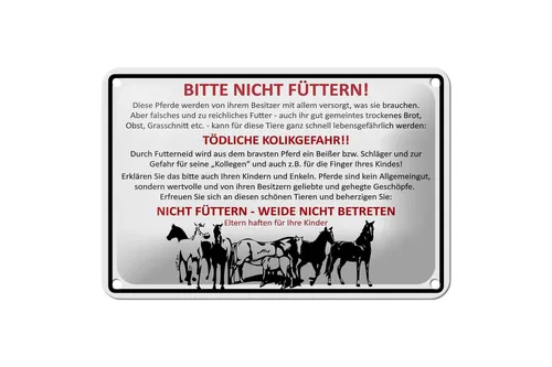 Blechschild Tiere 18x12 cm bitte nicht füttern Pferde Verbot Deko Schild