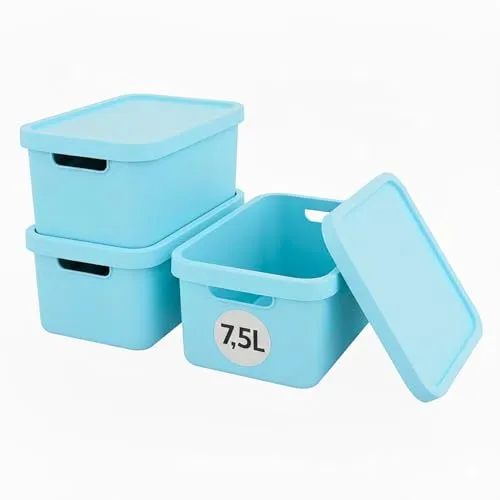 Plastard Aufbewahrungsboxen mit Deckel 7,5 L, 3er-Set, Blau, BPA-frei, Stapelbar, Ordnungsbox für Küche, Bad, Büro, Kinderzimmer, Regale – Robuste Kunststoffbox, Kleiderbox