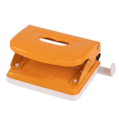 Idena 11542 - Locher aus Metall, Anschlagschiene mit Formatanzeige, orange, für 20 Blatt, 1 Stück