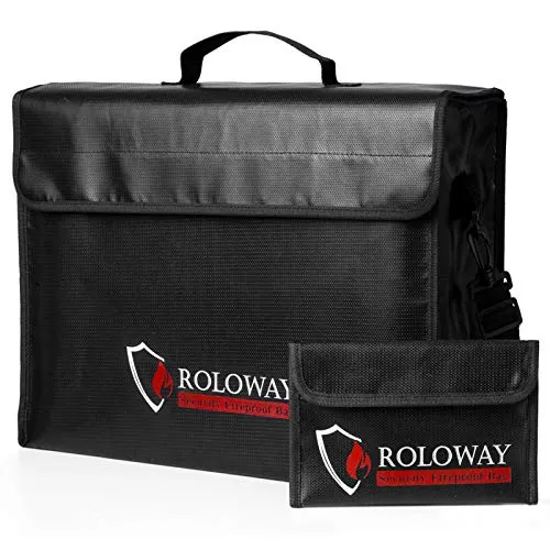 ROLOWAY Große (43,2 x 30,5 x 14,7 cm) feuerfeste Tasche, feuerfeste Dokumententaschen, feuerfeste Geldtasche, wasserdicht, für Aufbewahrung von Dokumenten und Wertsachen