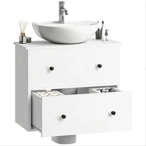 YITAHOME waschbeckenunterschrank hängend 60 cm breit, Bad unterschrank mit 2 schubladen, wall-Mounted Bathroom Vanity Cabinet, unterschrank waschbecken wandmontage, 60 * 30 * 50 cm, weiß