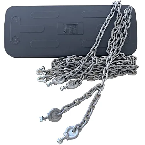 Schaukelsitz aus Gummi mit 2.50m Kette Grau - Robuster Schaukelsitz für Schaukeln bis 3m Kopfbalkenhöhe, max. Belastung 100kg. Mit 2,5m verstellbarer Kette und verstärkter Metallplatte für Sicherheit und Langlebigkeit.