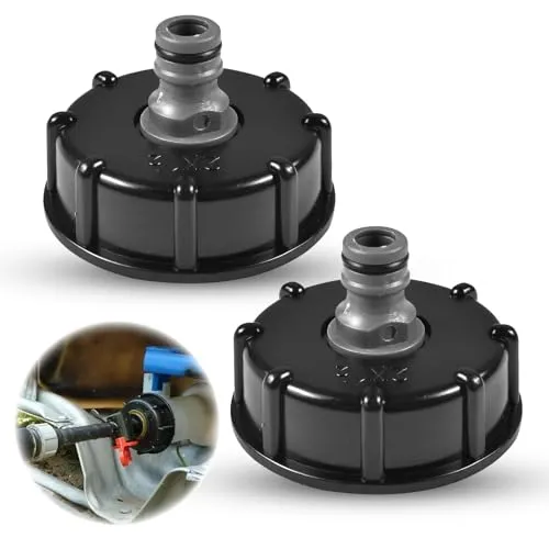 Tkxjry 2 Stück Innengewinde Adapter Deckel, Adapter Kappe, Tank Adapter, Grobgewinde Gewindeanschluss Tankabdeckung, Tonnenventil, für Tankdeckel, Gartenhahn-Tankanschluss, Tankventil, Schwarz