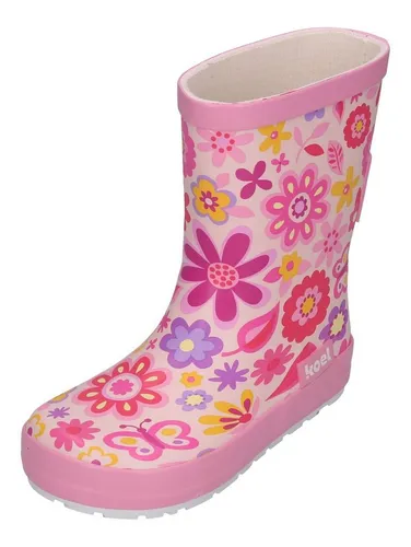 KOEL Barefoot Gummistiefel WELLIE BARE MULTI fuchsia flowers - Stiefel für Mädchen, wasserdicht und flexibel für unbeschwerten Spielspaß im Freien, erhältlich in Größe 23 EU.
