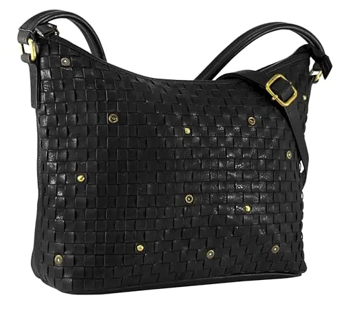 Gusti Shopper Leder - Melissa Umhängetasche Handtasche Ledertasche Henkeltasche Schultertasche Schwarz Leder Damen