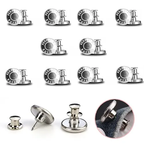 Stück Jeans Knöpfe Ohne Nähen, 17mm Button Pins, Hosenknöpfe Zum Stecken, DIY Jeansknopf, Hosen Enger Machen, zum Erweitern oder Reduzieren der Hosengröße 10