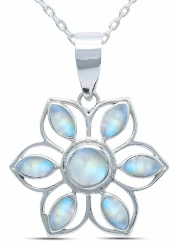 mantraroma echt Silberkette mit Regenbogen Mondstein Edelstein Damen Kettenanhänger 925 Sterlingsilber Halskette Geschenk (AK1-153-04-60)