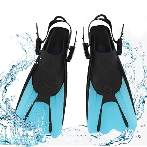 mizikuu Schnorchelflossen, Verstellbare Tauchflossen Kurze mit Tasche zum Umhängen Schwimmflossen Kinder Taucherflossen Gr.34-38 Erwachsene Leichte Reiseflossen zum Schwimmen Schnorcheln, Blau, S