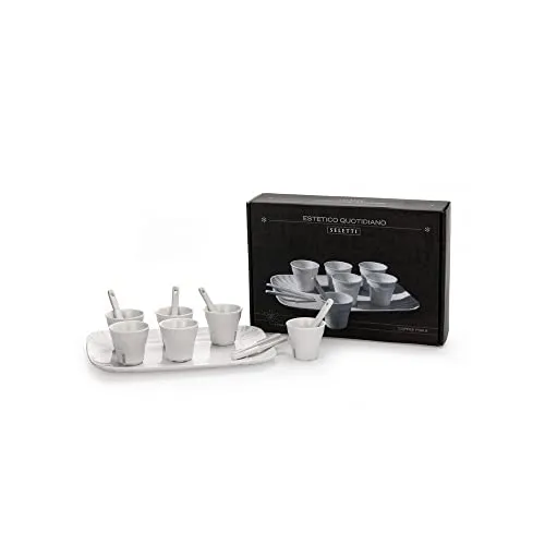 Set mit 6 kleinen Kaffeetassen + 6 Stirrern + 1 Tablett (18,5 x 27 cm) aus Porzellan