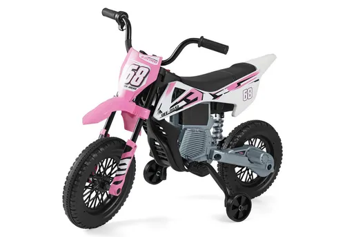 COSTWAY 12V Elektrisches Kinder Motorrad mit Musik & Stützrädern – Rosa