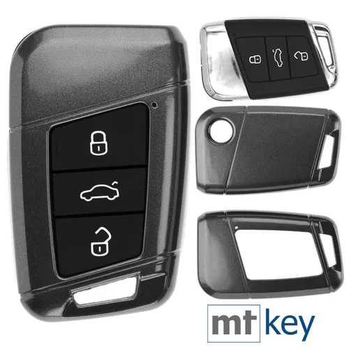 KEYLESS Auto Schlüssel Hülle GRAU für VW Arteon T-Roc Passat B8 Skoda Superb