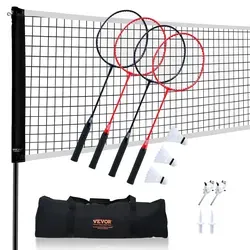 VEVOR Badmintonnetz-Set – Tragbares Badmintonnetz mit Schlägern für Outdoor-Spaß - Zubehör für Badminton, leicht und tragbar, ideal für Freizeitspieler und Picknicks im Freien.