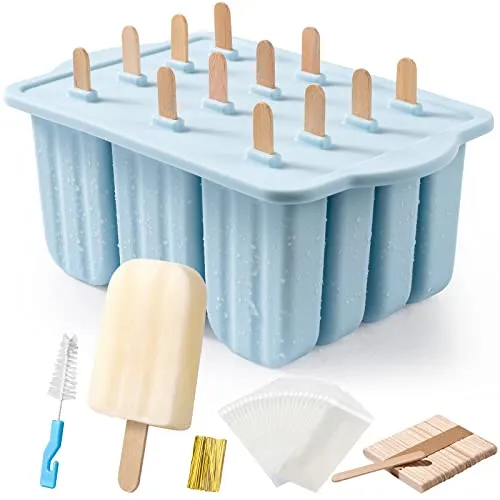 Eisformen Silikon, MEETRUE 12 Eis am Stiel Formen Silikon Eisformen Wiederverwendbar Popsicle Formen Leicht zu lösende BPA-freie Eis-Pop-Hersteller Eis Formen für Stieleis DIY Popsicle,Blau