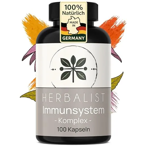 Herbalist Immunsystem Komplex – Immunsystem stärken & Abwehrkräfte unterstützen, 100 vegane Kapseln mit Vitamin C, Zink, Echinacea, Kurkuma, Astragalus & Ingwer, laborgeprüft, ohne Zusätze