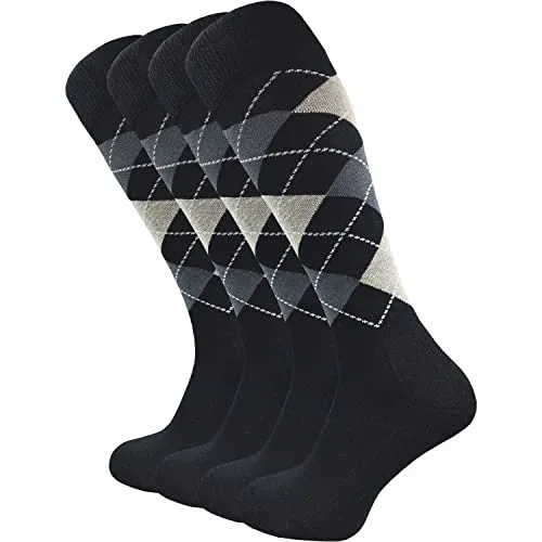 warme Kniestrümpfe für Damen & Herren (4 Paar) | lange Socken mit Komfortbund | ideal auch als Reitsocken mit gepolsterter Sohle (DE/NL/SE/PL, Numerisch, 43, 46, Regular, Regular, schwarz kariert)