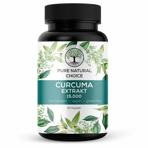 Curcuma Extrakt 15000 - Hochdosiert & TÜV geprüft - Nahrungsergänzungsmittel mit 95% Curcuminoiden, vegan und frei von Zusatzstoffen für ein optimales Wohlbefinden und Unterstützung des Immunsystems.