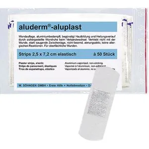Söhngen Pflaster Aluderm Aluplast, 50 Strips, wasserfest, sensitiv, elastisch, 7,2 x 2,5 cm