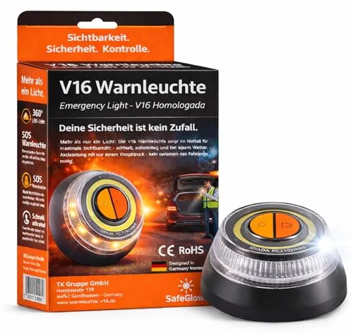 Safeglow® Warnleuchte V16 Notlicht 2026 IDIADA Zulassung Nr. PC21020060