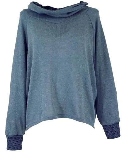 GURU SHOP Hoody, Sweatshirt, Pullover, Kapuzenpullover - Taubenblau, Damen, Baumwolle, Size:S/M