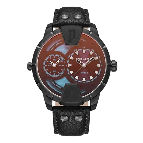Police Herren Analog Quarz Uhr PEWJA0022001 mit Leder Armband - Armbanduhren für Herren: Stilvolle Uhr mit hochwertigem Lederarmband, 48 mm Edelstahlgehäuse und 5 Bar Wasserdichtigkeit – ideal für den täglichen Gebrauch.