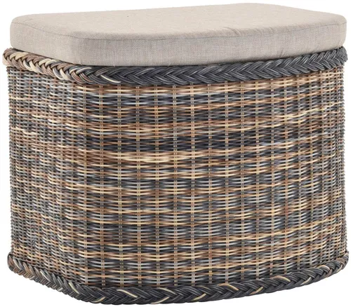 Krines Home Wäschetruhe Wäschekorb bauchig Sitz Truhe Sitzbank mit Deckel Sitzhocker Polster (Wäschebox mit Inlett), Sitzbank mit Stauraum