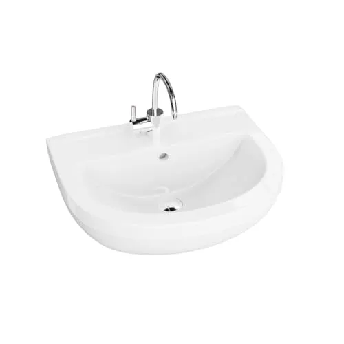 LAVITA Hängewaschbecken Bart | Waschbecken hängend | Waschtisch Rund | Waschbecken mit Überlauf und Hahnloch | Hochwertige Keramik | Badezimmer | 50,5x42x19 cm | Weiß Glanz