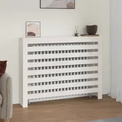 vidaXL Heizkörperverkleidung Weiß 108,5x19x84 cm aus Massivholz - Klima- & Heizgeräte Zubehör mit modernem Lamellen-Design und zusätzlicher Ablagefläche für Bücher und Dekoration. Hergestellt aus hochwertigem, massivem Kiefernholz.