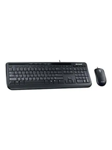 Microsoft Wired Desktop 600 - Kabelgebundenes Maus/Tastatur-Set in Schwarz - Tastatur und Maus Set mit fünf Sondertasten für Medienkontrolle, spritzwassergeschützten Tasten und komfortablen Tastenanschlägen - ideal für Büro und Home Office.