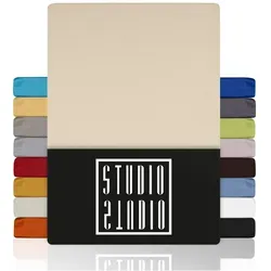 STUDIO Spannbettlaken Basic, viele Größen, 100% gekämmte Baumwolle, OEKO-TEX 100, Jersey, Baumwolle, Gummizug: rundum, (1 Stück), 120x200 cm Bettlaken Spannbetttuch bis 25 cm Höhe - Creme beige 120 cm x 200 cm