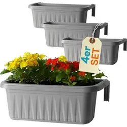 4x Blumenkasten Balkon Geländer mit Halterung und Wasserspeicher 50 cm - Garten-Zubehör: Praktische Blumenkästen mit integriertem Wasserspeicher für gesunde Pflanzen und einfache Pflege, perfekt für Balkone und Geländer.