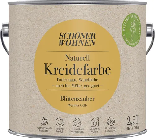 Schöner Wohnen Kreidefarbe » Blütenzauber « 2,5 L matt - Farben: Edelmatt Kreidefarbe in Blütenzauber, ideal für kreative Innenraumgestaltungen, hohe Deckkraft und wasserbasierte Qualität für vielseitige Untergründe.