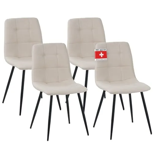 Albatros Esszimmerstühle 4er Set BORA Beige - Moderner Polsterstuhl für stilvolles Essen - Das 4er Set BORA vereint modernes Design und hohen Sitzkomfort. Robuster Stoffbezug und dicke Polsterung machen diese Stühle ideal für gesellige Abende. Perfekt für Küche und Esszimmer.