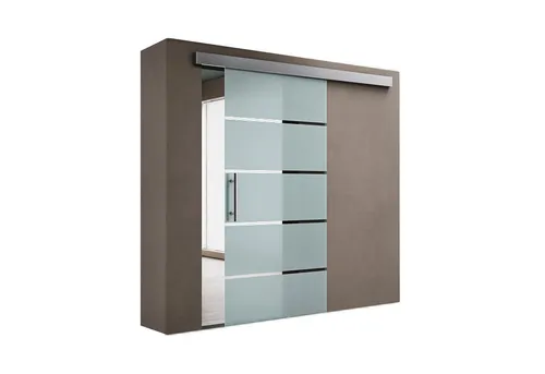 doporro Glasschiebetür Softclose 77,5 x 215 cm – ESG-Sicherheitsglas mit Milchglas-Streifen - Elegante Glasschiebetür aus 8mm ESG-Sicherheitsglas, ideal für Räume mit wenig Platz. Mit Softclose-Mechanismus und einfachem Montagezubehör für eine schnelle Installation.