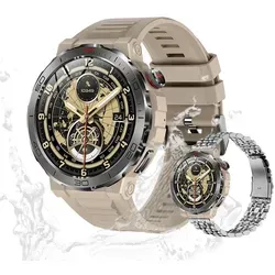 Valdus Fitness-Tracker für Herren & Damen, 400mAh Akku, Telefonfunktion, Herzfrequenz, Schlaf- & Stressmessung, Stilvolle Fitnessuhr – Schwarz - Beige