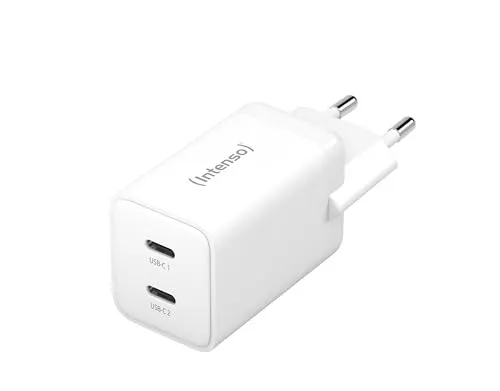 Intenso Power Adapter W40CC GaN, USB-C Netzteil mit 2 USB-C Anschlüssen, 40 Watt und GaN-Technologie für Smartphone, Laptop und mehr, weiß