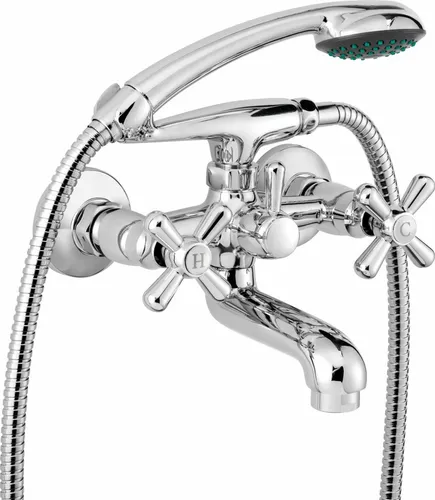 Deante Wannenarmatur Symetrio Messing verchromt - Hochwertige Wannenarmatur mit Duschset, einfache Wandmontage und eleganter Chrom-Oberfläche für ein modernes Bad.