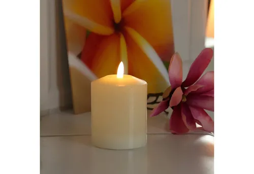 MARELIDA LED-Kerze Stumpenkerze Echtwachs flackernd H: 11,5cm D: 7,5cm Timer creme