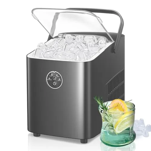 FOHERE Eiswürfelmaschine 14 kg/24h - 8 Eiswürfel in 6 Minuten - Eiswürfelmaschine für bis zu 14 kg Eis pro Tag, selbstreinigend und tragbar mit zwei Eiswürfelgrößen – perfekt für Partys, Büro und Wohnmobil!