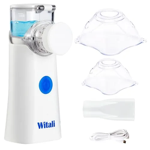 Witali Inhalationsgerät tragbar, USB wiederaufladbar, leiser Mesh Vernebler für Kinder & Erwachsene, Inhalator inkl. Masken und Mundstück