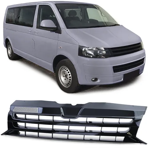 Sport Kühlergrill ohne Emblem Schwarz Glanz passend für VW Bus T5 Facelift 09-15