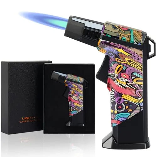 Sondiko Sturmfeuerzeug, Windproof JetFlame Feuerzeug Gas Nachfüllbar, Einstellbare Gasfeuerzeug, Geschenke für Männer, Vatertag, Weihnachten und Geburtstage