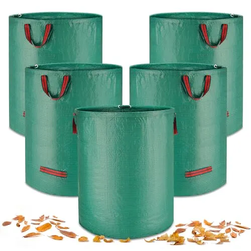 5X 272L Gartenabfallsack stabil - Groß Robust & Faltbar Gartensack für Gartenabfälle - Laubsack aus Polypropylen-Gewebe für Gras Laub Hecke Gartenabfall (272L)