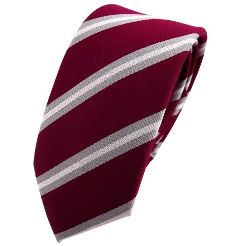 TigerTie - schmale Designer Krawatte in rot violett bordeaux grau silber gestreift