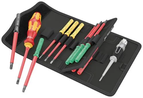 Wera Kraftform Kompakt VDE 16 Universal 1 Elektriker Wechselklingen-Set - Wechselklingen-Schraubendreher-Set mit 1 Handhalter und 14 VDE-Wechselklingen für sicheres Arbeiten bis 1.000 V. Inklusive praktischer Gürteltasche mit Klettbefestigung für einfache Handhabung.