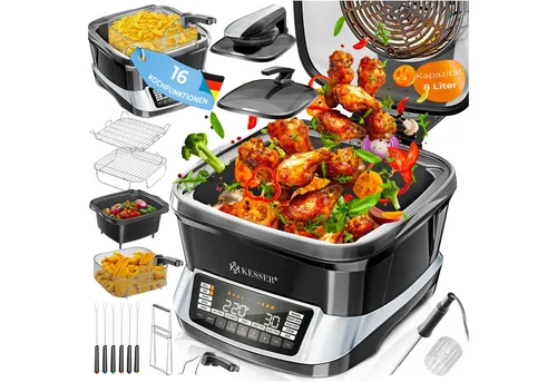 KESSER® Multikocher 8L mit Heißluftfritteuse und 16 Programmen - Multikocher für vielseitiges Kochen: Mit 16 Programmen wie Grillen und Dampfgaren ersetzt er mehrere Geräte. Ideal für Familien und gesundes Kochen, mit einfacher Bedienung und großem 8L Fassungsvermögen.