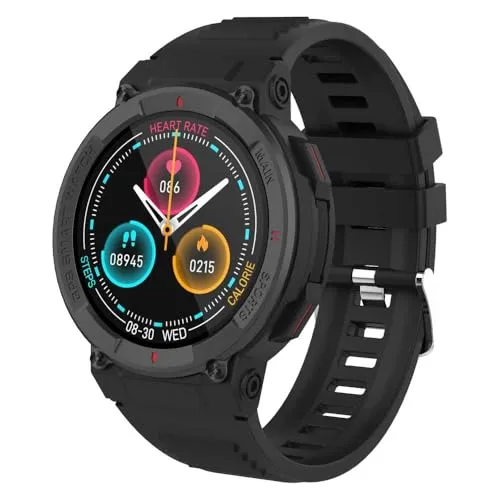 Denver Smartwatch mit GPS SWG-339 - Schwarz - Smartwatch mit 1,39 Zoll TFT-Touch-Display, integriertem GPS und Herzfrequenzsensor. IP68 wasserdicht, Bluetooth-Sprachanrufe und bis zu 7 Tage Akkulaufzeit – ideal für Fitness und Alltag.
