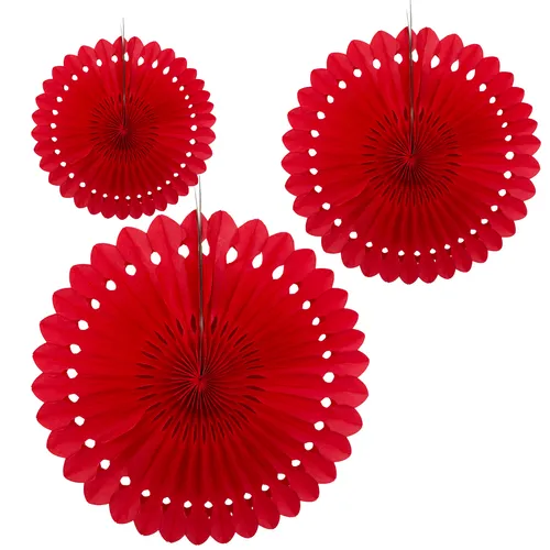 Produktbild Papier Rosetten 3er Set rot Geburtstag Hochzeit Jubiläum Sommerparty Party